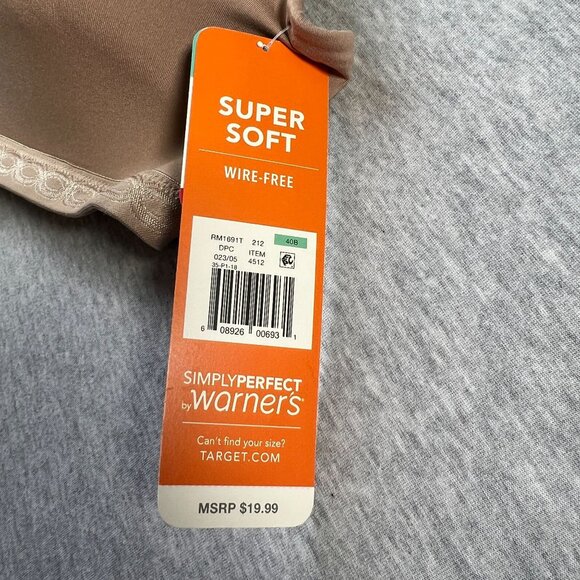 Simply Perfect By Warners Super Soft Wire-Free Comfort Bra 40B Beige Adjustable - Picture 3 of 10